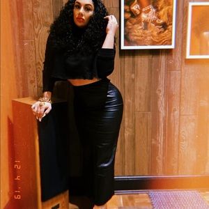 Black leather ankle length skirt